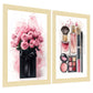 Set de 2 Cuadros de Maquillaje y Cosmética con Flores Rosas, Ilustración impresa para decorar las paredes del WC, Tocador, Baño, Vestidor, Salón