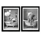 Set de 2 Cuadros Elefante en la Bañera con Simpáticos Animales en Blanco y Negro Ilustración impresa para decorar las paredes del Inodoro, Ducha, Cuarto de baño, Aseo, WC