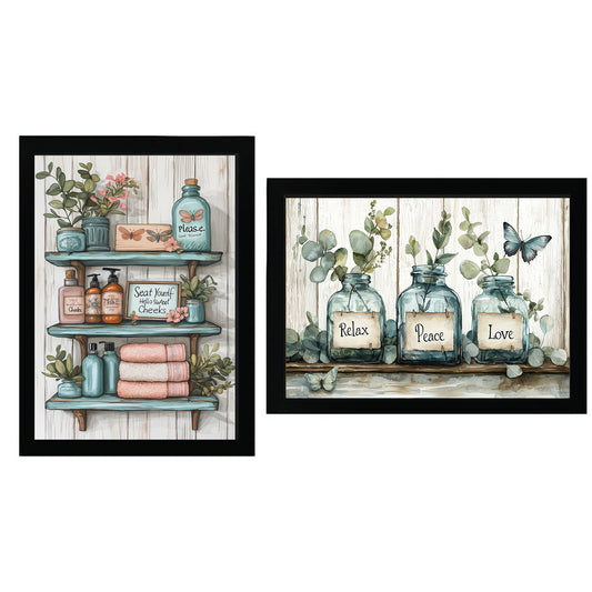 Set de 2 Cuadros de Inodoro con Encanto Impresión Ilustración de Vibraciones Positivas en Estilo Acuarela para Decorar las Paredes del Baño, Ducha, Lavabo, WC