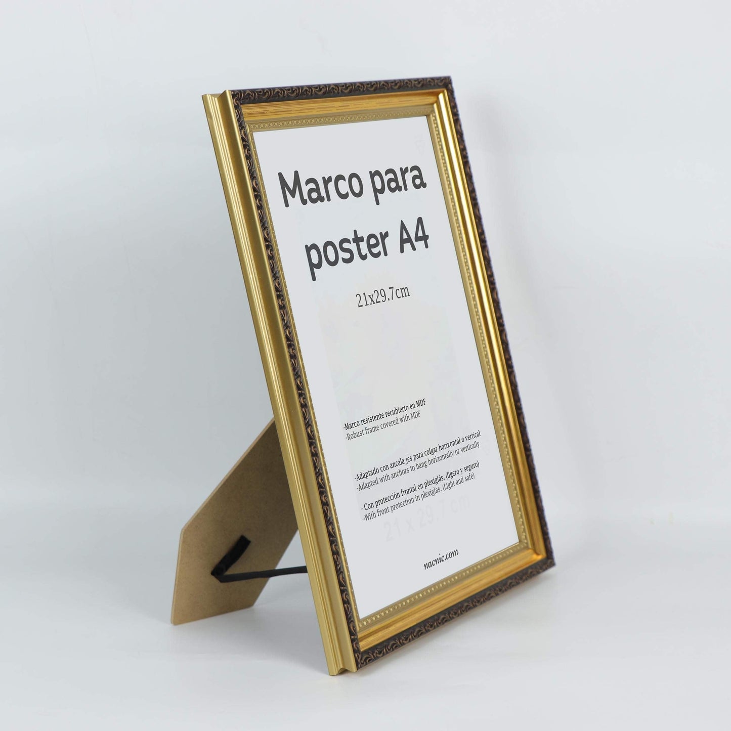 - Marco Dorado con Filigrana (A4 - 21x29.7cm) Para apoyar o colgar en la pared. Color oro para fotos, diplomas, dibujos.-Nacnic-Nacnic Estudio SL