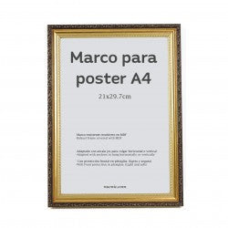 - Marco Dorado con Filigrana (A4 - 21x29.7cm) Para apoyar o colgar en la pared. Color oro para fotos, diplomas, dibujos.-Nacnic-Nacnic Estudio SL