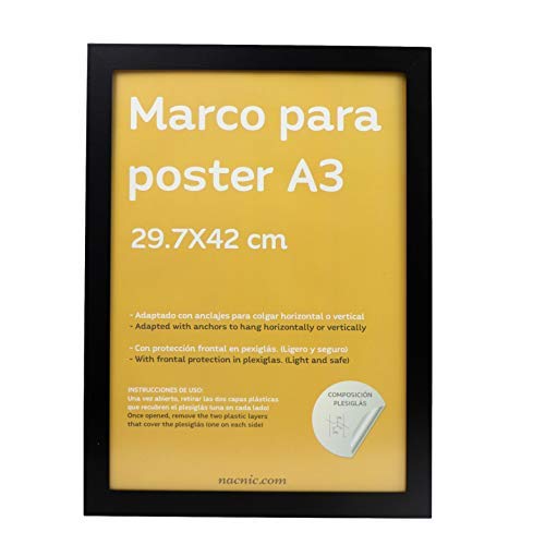 Marco A3 de 30 x 42 cm con cristal para póster, foto, diploma, retrato,  chapado en color
