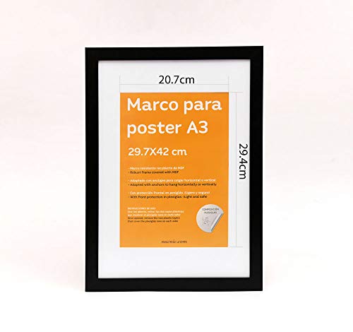 Marco negro tamaño A3 (29.7x42cm) con paspartú. Marco negro para fotos, posters, diplomas,-Nacnic-Nacnic Estudio SL