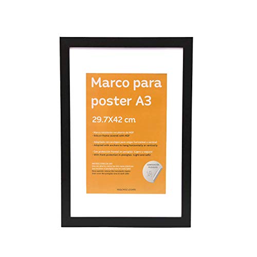 Marco negro tamaño A3 (29.7x42cm) con paspartú. Marco negro para fotos, posters, diplomas,-Nacnic-Nacnic Estudio SL