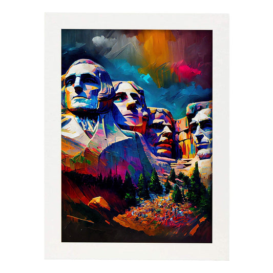 Monte Nacnic Rushmore Dakota del Sur de EE. UU. Cepillo de pintura al óleo s. Estampados de arte de pared estético para el diseño de dormitorio o sala de estar.-Artwork-Nacnic-A4-Marco Blanco-Nacnic Estudio SL