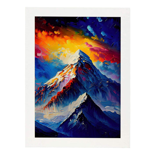 Monte nacnico Everest China Pintura al óleo de pincel de pincel de pincel. Estampados de arte de pared estético para el diseño de dormitorio o sala de estar.-Artwork-Nacnic-A4-Marco Blanco-Nacnic Estudio SL