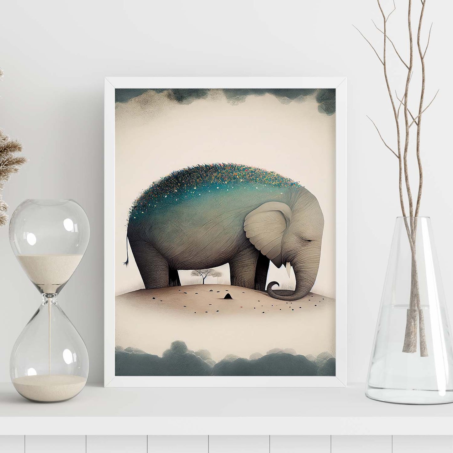 Nacnic Abstract Sleeping Fluffy Elephant Precisionism Style. Estampados de arte de pared estético para el diseño de dormitorio o sala de estar.-Artwork-Nacnic-Nacnic Estudio SL