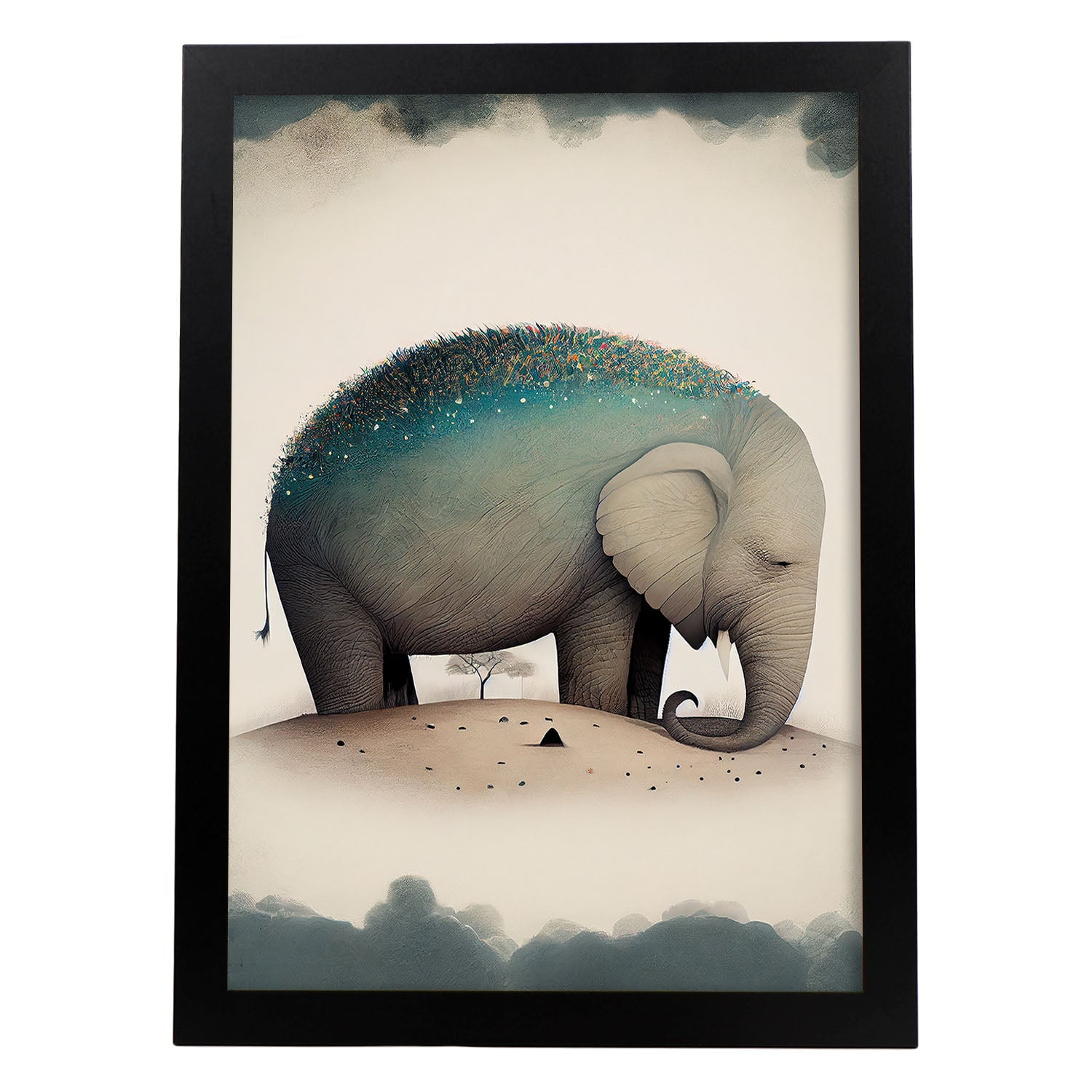 Nacnic Abstract Sleeping Fluffy Elephant Precisionism Style. Estampados de arte de pared estético para el diseño de dormitorio o sala de estar.-Artwork-Nacnic-A4-Sin marco-Nacnic Estudio SL