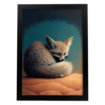 Nacnic Abstract Sleeping Fluffy Fennec Fox Precisionism Sty. Estampados de arte de pared estético para el diseño de dormitorio o sala de estar.-Artwork-Nacnic-A4-Sin marco-Nacnic Estudio SL