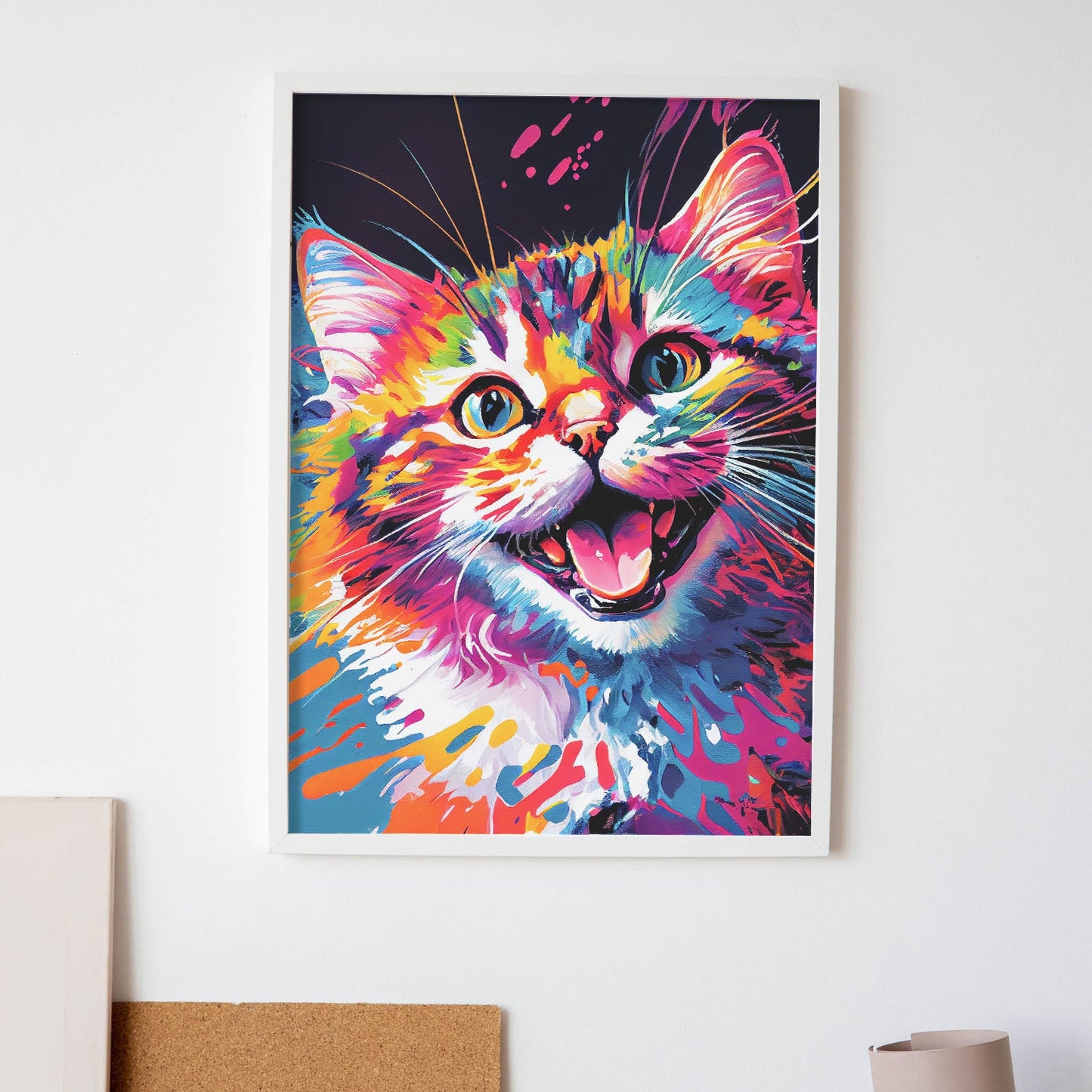 Nacnic Abstract smiling Cat in Lisa Fran Style_2. Aesthetic Wall Art Prints for Bedroom or Living Room Design.