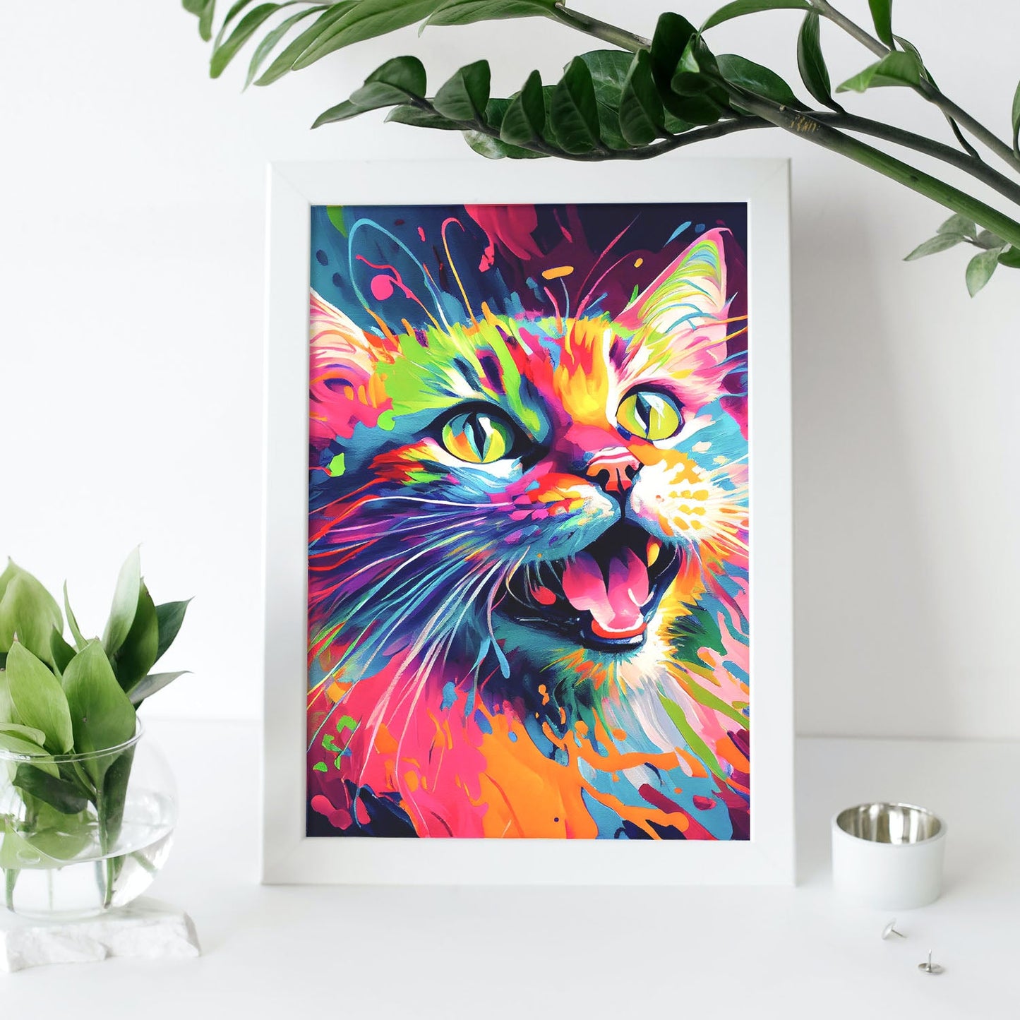 Nacnic Abstract smiling Cat in Lisa Fran Style_3. Aesthetic Wall Art Prints for Bedroom or Living Room Design.