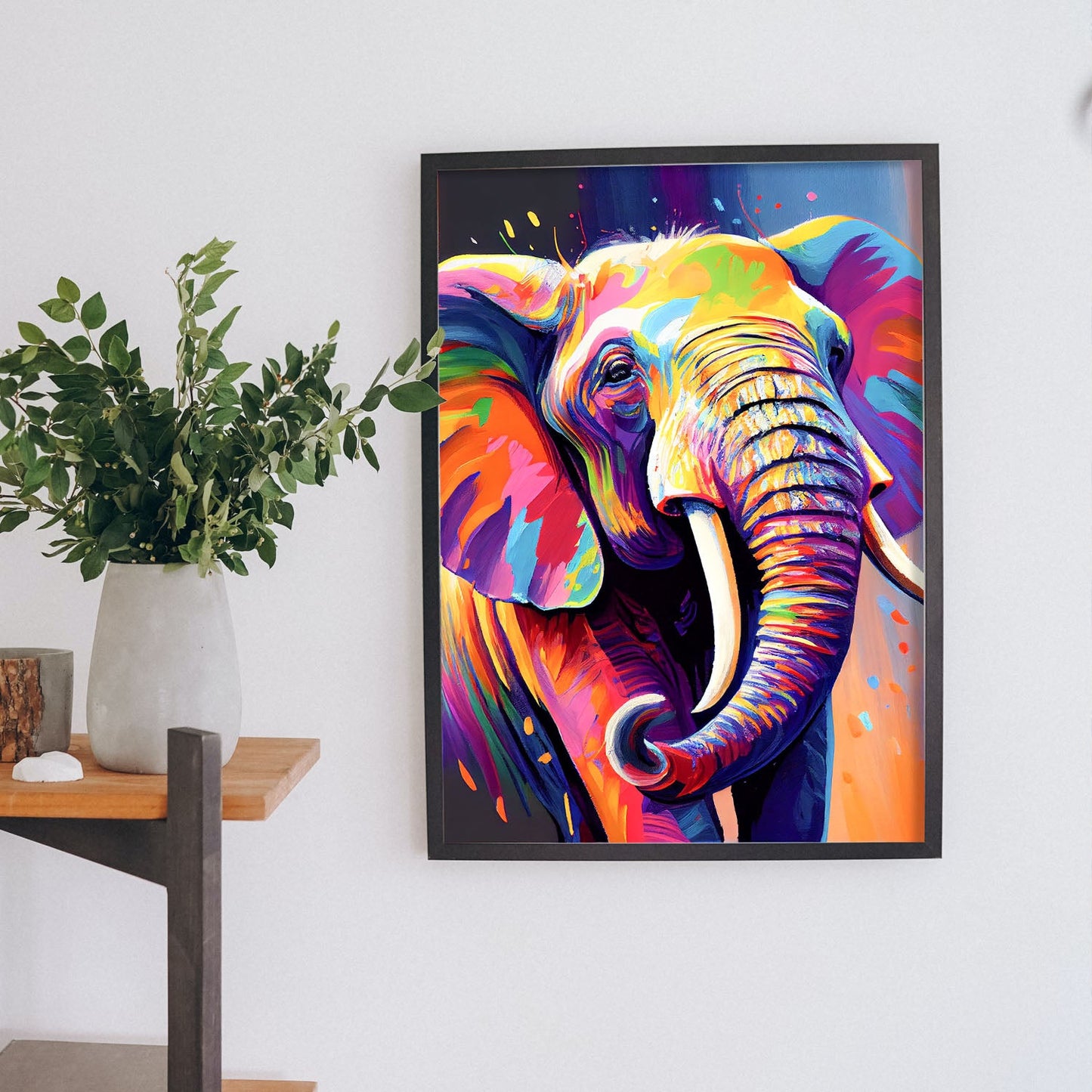 Nacnic Abstract smiling Elephant in Lisa Fran Style_1. Aesthetic Wall Art Prints for Bedroom or Living Room Design.