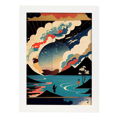 Nacnic Abstract Surreal Ukiyo 10. estampados de arte estético de pared para el diseño de dormitorio o sala de estar.-Artwork-Nacnic-A4-Marco Blanco-Nacnic Estudio SL