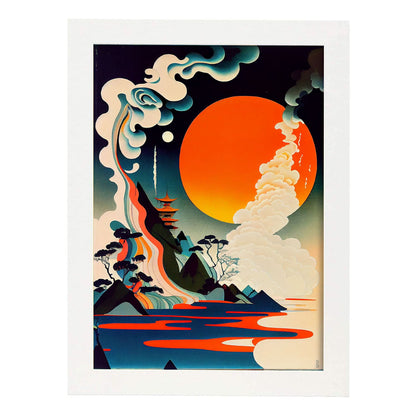 Nacnic Abstract Surreal Ukiyo 12. estampados de arte estético de pared para el diseño de dormitorio o sala de estar.-Artwork-Nacnic-A4-Marco Blanco-Nacnic Estudio SL