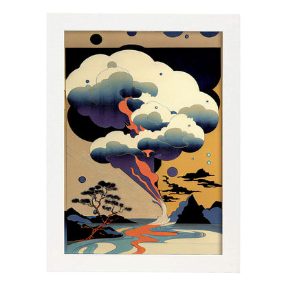 Nacnic Abstract Surreal Ukiyo 1. estampados de arte estético de pared para el diseño de dormitorio o sala de estar.-Artwork-Nacnic-A4-Marco Blanco-Nacnic Estudio SL