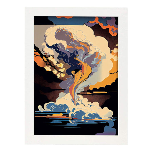 Nacnic Abstract Surreal Ukiyo 22. estampados de arte estético de pared para el diseño de dormitorio o sala de estar.-Artwork-Nacnic-A4-Marco Blanco-Nacnic Estudio SL
