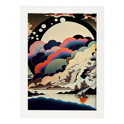 Nacnic Abstract Surreal Ukiyo 26. estampados de arte estético de pared para el diseño de dormitorio o sala de estar.-Artwork-Nacnic-A4-Marco Blanco-Nacnic Estudio SL