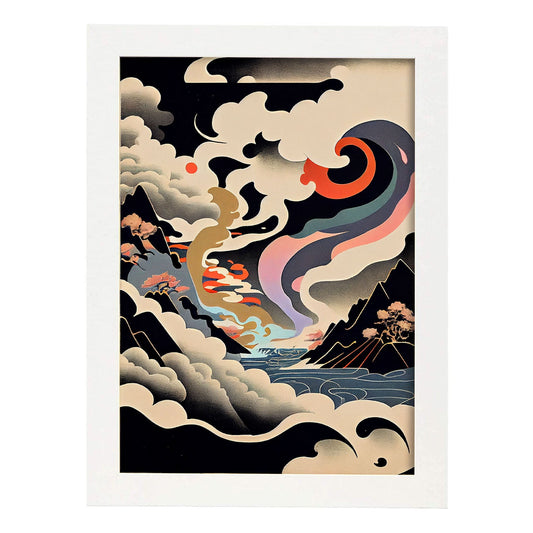 Nacnic Abstract Surreal Ukiyo 28. estampados de arte estético de pared para el diseño de dormitorio o sala de estar.-Artwork-Nacnic-A4-Marco Blanco-Nacnic Estudio SL