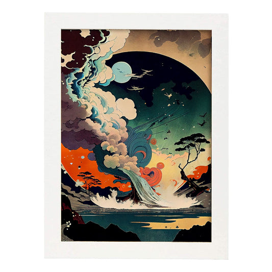 Nacnic Abstract Surreal Ukiyo 2. estampados de arte estético de pared para el diseño de dormitorio o sala de estar.-Artwork-Nacnic-A4-Marco Blanco-Nacnic Estudio SL