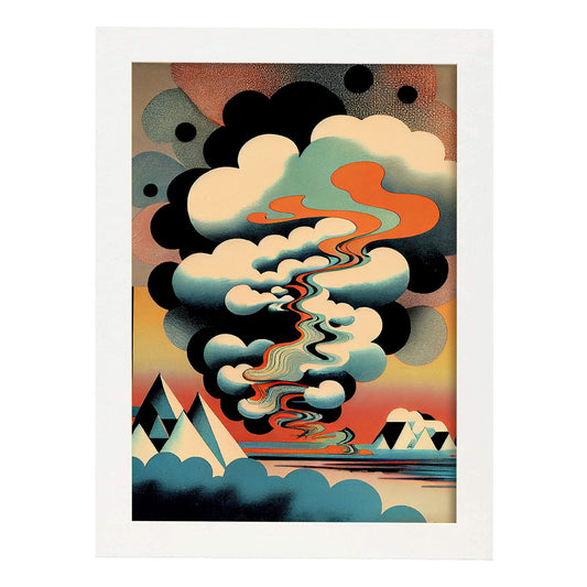 Nacnic Abstract Surreal Ukiyo 37. estampados de arte estético de pared para el diseño de dormitorio o sala de estar.-Artwork-Nacnic-A4-Marco Blanco-Nacnic Estudio SL