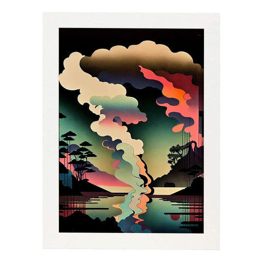 Nacnic Abstract Surreal Ukiyo 39. Impresiones de arte de pared estética para el diseño de dormitorio o sala de estar.-Artwork-Nacnic-A4-Marco Blanco-Nacnic Estudio SL