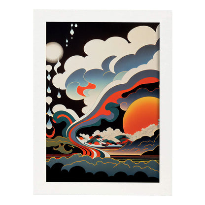 Nacnic Abstract Surreal Ukiyo 4. estampados de arte estético de pared para el diseño de dormitorio o sala de estar.-Artwork-Nacnic-A4-Marco Blanco-Nacnic Estudio SL