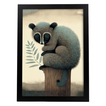 Nacnic abstracto dormido Fluffy Lemur Precisionism Style. Estampados de arte de pared estético para el diseño de dormitorio o sala de estar.-Artwork-Nacnic-A4-Sin marco-Nacnic Estudio SL