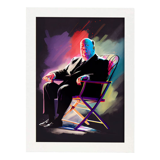 Nacnic Alfred Hitchcock ubicada en el presidente del director Pixar Styl. Estampados de arte de pared estético para el diseño de dormitorio o sala de estar.-Artwork-Nacnic-A4-Marco Blanco-Nacnic Estudio SL