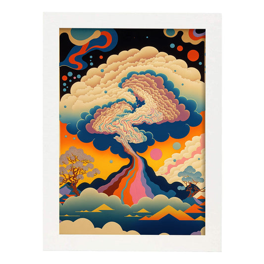 Nacnic altamente detallado geométrico psicodélico ukiyo 10. estampados de arte estético de pared para el diseño de dormitorio o sala de estar.-Artwork-Nacnic-A4-Marco Blanco-Nacnic Estudio SL
