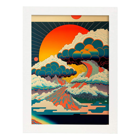 Nacnic altamente detallado geométrico psicodélico ukiyo 1. estampados de arte estético de pared para el diseño de dormitorio o sala de estar.-Artwork-Nacnic-A4-Marco Blanco-Nacnic Estudio SL