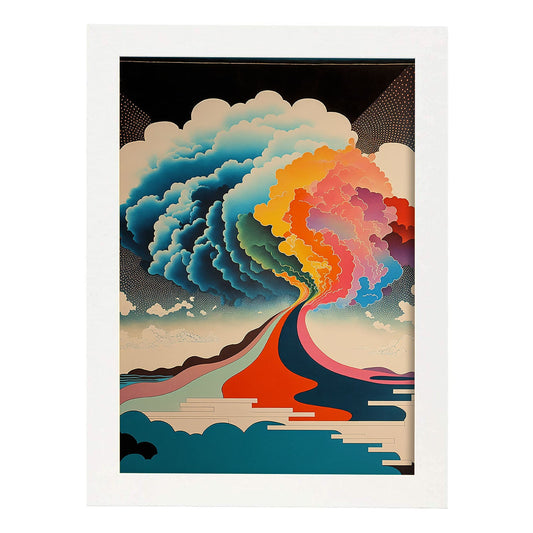 Nacnic altamente detallado geométrico psicodélico ukiyo 2. estampados de arte de pared estético para el diseño de dormitorio o sala de estar.-Artwork-Nacnic-A4-Marco Blanco-Nacnic Estudio SL