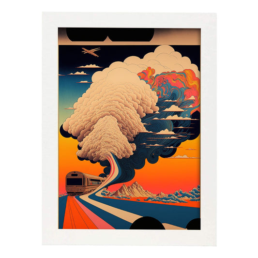 Nacnic altamente detallado geométrico psicodélico ukiyo 3. estampados de arte estético de pared para el diseño de dormitorio o sala de estar.-Artwork-Nacnic-A4-Marco Blanco-Nacnic Estudio SL