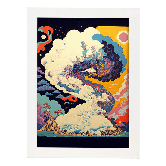 Nacnic altamente detallado geométrico psicodélico ukiyo 4. estampados de arte de pared estético para el diseño de dormitorio o sala de estar.-Artwork-Nacnic-A4-Marco Blanco-Nacnic Estudio SL