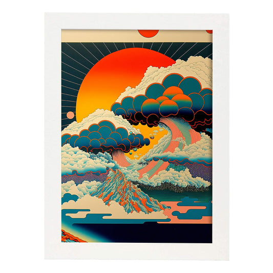 Nacnic altamente detallado geométrico psicodélico ukiyo 5. estampados de arte estético de pared para el diseño de dormitorio o sala de estar.-Artwork-Nacnic-A4-Marco Blanco-Nacnic Estudio SL