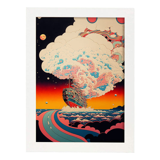 Nacnic altamente detallado geométrico psicodélico ukiyo 6. estampados de arte estético de pared para el diseño de dormitorio o sala de estar.-Artwork-Nacnic-A4-Marco Blanco-Nacnic Estudio SL