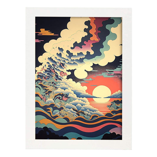 Nacnic altamente detallado geométrico psicodélico ukiyo 8. estampados de arte estético de pared para el diseño de dormitorio o sala de estar.-Artwork-Nacnic-A4-Marco Blanco-Nacnic Estudio SL