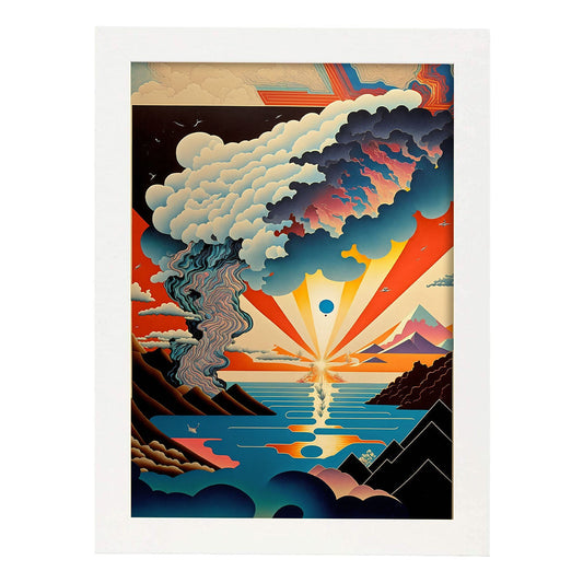 Nacnic altamente detallado geométrico psicodélico ukiyo 9. estampados de arte estético de pared para el diseño de dormitorio o sala de estar.-Artwork-Nacnic-A4-Marco Blanco-Nacnic Estudio SL