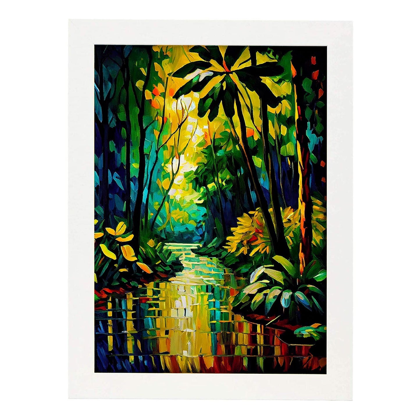 Nacnic Amazon Rainforest Amazonas Brasil Pintura al óleo. Estampados de arte de pared estético para el diseño de dormitorio o sala de estar.-Artwork-Nacnic-A4-Marco Blanco-Nacnic Estudio SL