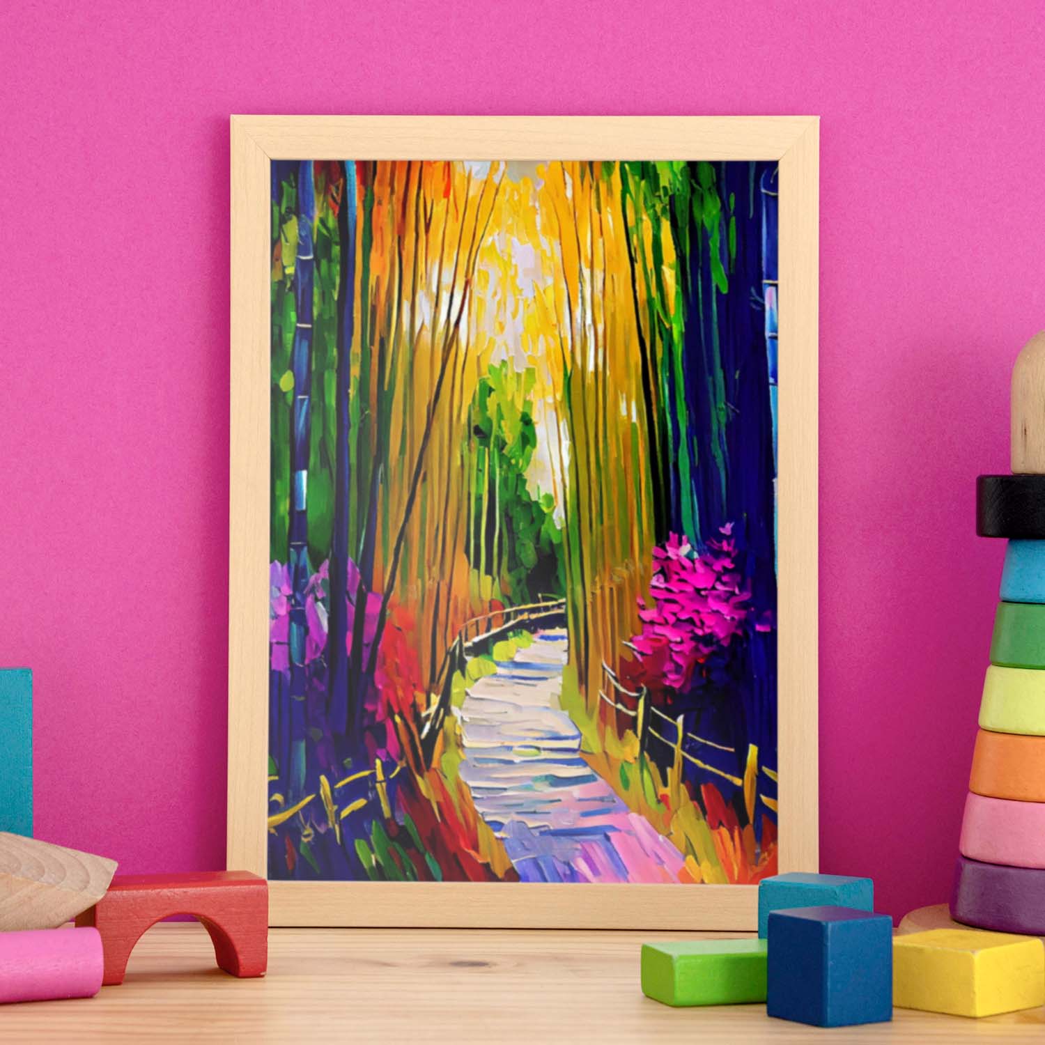 Nacnic arashiyama bambú bosque kyoto Japón pintura al óleo br. Estampados de arte de pared estético para el diseño de dormitorio o sala de estar.-Artwork-Nacnic-Nacnic Estudio SL