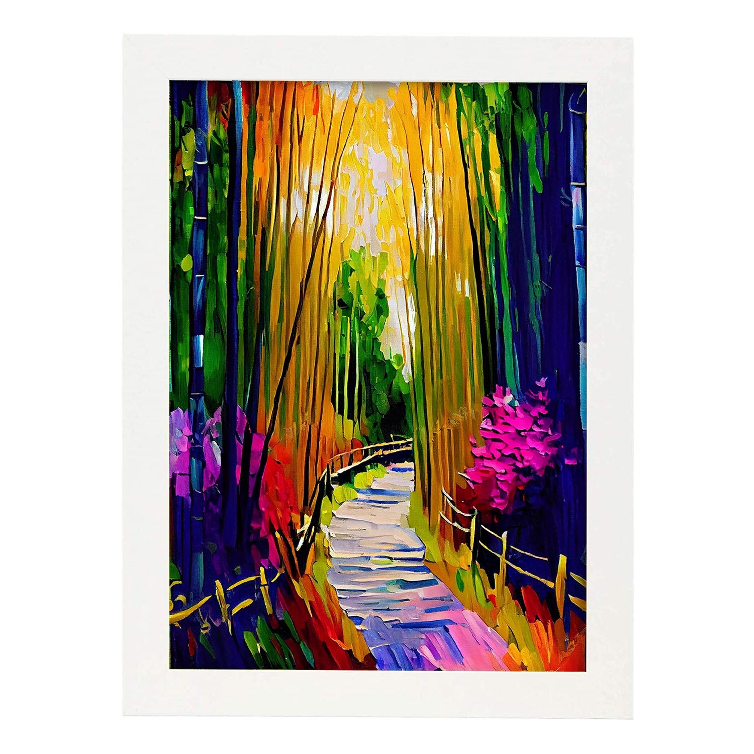 Nacnic arashiyama bambú bosque kyoto Japón pintura al óleo br. Estampados de arte de pared estético para el diseño de dormitorio o sala de estar.-Artwork-Nacnic-A4-Marco Blanco-Nacnic Estudio SL