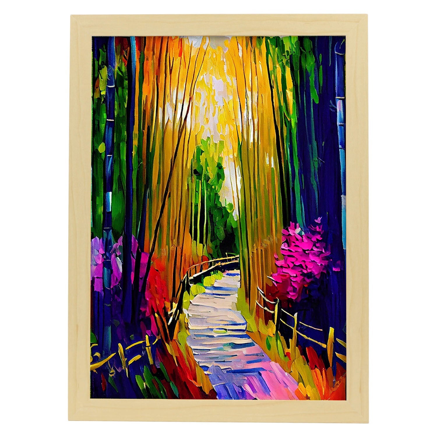 Nacnic arashiyama bambú bosque kyoto Japón pintura al óleo br. Estampados de arte de pared estético para el diseño de dormitorio o sala de estar.-Artwork-Nacnic-A4-Marco Madera clara-Nacnic Estudio SL
