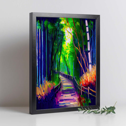 Nacnic arashiyama bambú bosque kyoto Japón pintura al óleo br. Estampados de arte de pared estético para el diseño de dormitorio o sala de estar.-Artwork-Nacnic-Nacnic Estudio SL