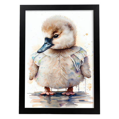 Nacnic baby cygnet sobre fondo blanco sonriendo con algo. Estampados de arte de pared estético para el diseño de dormitorio o sala de estar.-Artwork-Nacnic-A4-Sin marco-Nacnic Estudio SL