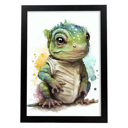 Nacnic baby iguana schatling sobre fondo blanco sonriendo nosotros. Estampados de arte de pared estético para el diseño de dormitorio o sala de estar.-Artwork-Nacnic-A4-Sin marco-Nacnic Estudio SL