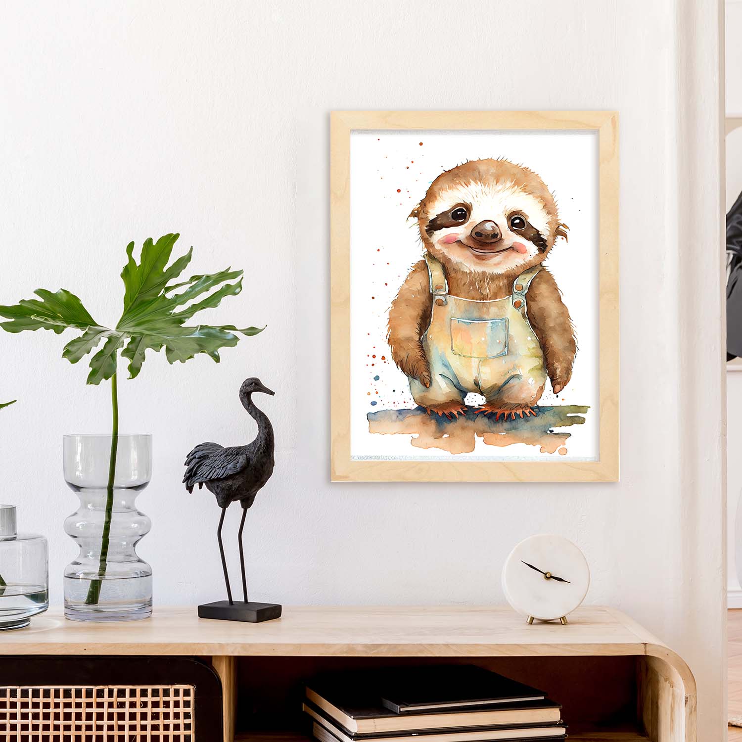 Nacnic Baby Sloth Baby sobre fondo blanco sonriendo. Estampados de arte de pared estético para el diseño de dormitorio o sala de estar.-Artwork-Nacnic-Nacnic Estudio SL