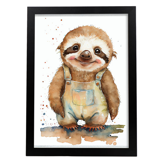 Nacnic Baby Sloth Baby sobre fondo blanco sonriendo. Estampados de arte de pared estético para el diseño de dormitorio o sala de estar.-Artwork-Nacnic-A4-Sin marco-Nacnic Estudio SL