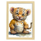 Nacnic Baby Tiger Cub sobre fondo blanco sonriendo con s. Estampados de arte de pared estético para el diseño de dormitorio o sala de estar.-Artwork-Nacnic-A4-Marco Madera clara-Nacnic Estudio SL
