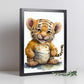 Nacnic Baby Tiger Cub sobre fondo blanco sonriendo con s. Estampados de arte de pared estético para el diseño de dormitorio o sala de estar.-Artwork-Nacnic-Nacnic Estudio SL