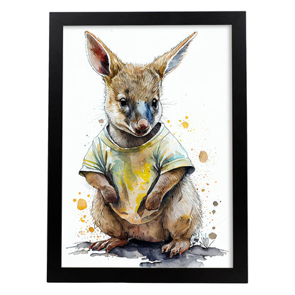Nacnic Baby Wallaby Joey sobre fondo blanco sonriendo con Wearin. Estampados de arte de pared estético para el diseño de dormitorio o sala de estar.-Artwork-Nacnic-A4-Sin marco-Nacnic Estudio SL