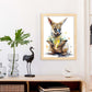 Nacnic Baby Wallaby Joey sobre fondo blanco sonriendo con Wearin. Estampados de arte de pared estético para el diseño de dormitorio o sala de estar.-Artwork-Nacnic-Nacnic Estudio SL